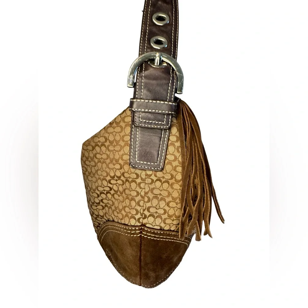 Vintage Coach Signature Print Micro Monogram C Brown Suede & Leather Hobo #2158_6